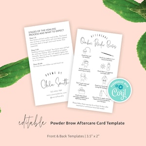 Powder Brow Care Card Template, Ombré Powder Brows Aftercare Guide, Bearbeitbare Augenbrauen Micro Shading Pflegehinweis, Instant Beauty Guide, MH01