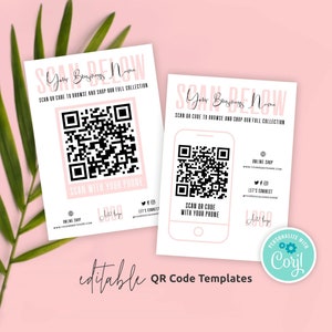 Benutzerdefiniertes QR-Code Zeichendesign, Scan-QR-Code-Vorlage, druckbares Scan-to-Shop-Poster, femininer Pastellrosa URL-Code-Flyer, sofortiger Zugriff, P01