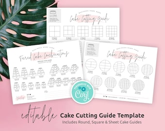 Cake Cutting Guides Template, Printable Round Square Sheet Wedding Cake Cutting Instructions, Customizable Tiered Cake Serving Guide, PW-001