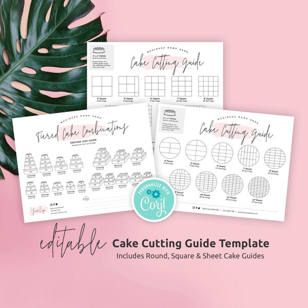 Cake Cutting Guides Template, Printable Round Square Sheet Wedding Cake Cutting Instructions, Customizable Tiered Cake Serving Guide, PW-001