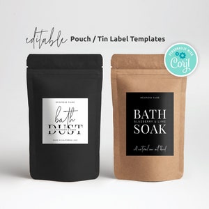 Pouch Label Templates, Editable Bath Salts Label Design, Minimalist Doy Pack Branding Kit, Printable Paper Bag Stickers, Instant M-002