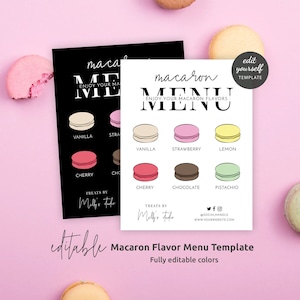 DIY Macarons Menü Vorlage, Minimalistische Macarons Geschmacksliste, Printable 8x10 "und 5,5x4,25" Meringue Kekse Zeichen, Sofort Download, M-002