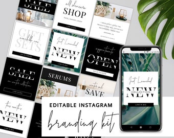 Editable Instagram Branding Kit, Instagram Stories and Posts Design, Minimalist Instagram Templates, Black & White, Instant Access, M-002