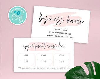 Printable Appointment Card Template, Beauty Salon Booking Reminder Cards, Editable Customer Reminder Template, Feminine Watercolor PW-001