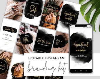 Editable Instagram Stories and Posts, Instagram Branding Kit, DIY Instagram Templates, Watercolor Instagram Set, IG Posts, Instant, BW-001