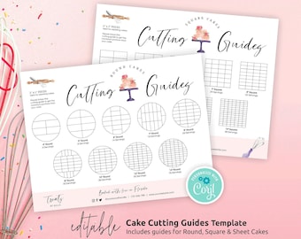 Printable Cake Cutting Guides Template, Wedding Cake Serving Instructions, Customizable Tiered Cake Portion Diagram, Watercolor WCA-01