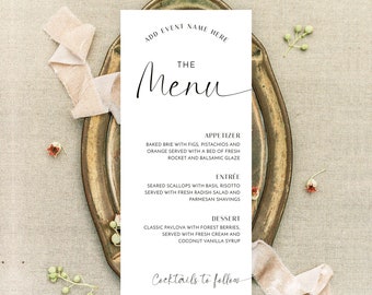 Elegant Dinner Menu Template, Editable Charity Fundraiser Menu, Minimal Black & White, Business Event Rack Card Printable, M-004