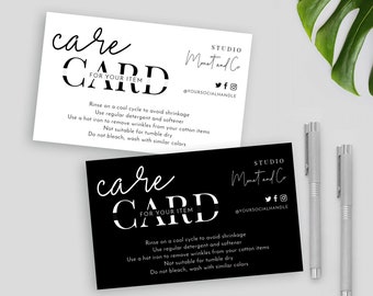 Minimalist Care Card Template, Customisable Care Cards, Care Instructions Note, Tumbler care card design, Product Care, Black & White, M-002