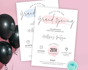 Grand Opening Event Invite Template, Feminine Business Launch Flyer Design, Editable Boutique Sip and Shop Instant Invitation, PW-001