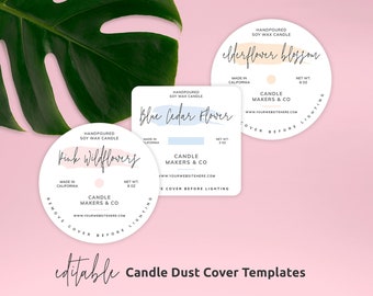 Printable Candle Dust Covers, Candles Dust Lid Template, Editable Round & Square Candle Dust Covers, Instant Access Candle Top Lid, PW-001