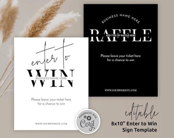 Business Raffle Design Editable Raffle Sign Template, Minimalist Enter to Win 8x10