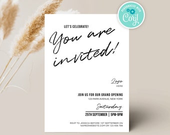 Business Grand Opening Flyer Template, You Are Invited Cards, Modern Brush Script Digital Invite, Printable Business Launch Event Invite