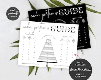 Minimalist Cake Portions Size Guide Template, Editable Tiered Cake Servings Guide, Printable Round & Square Cakes Diagram, Instant M-002