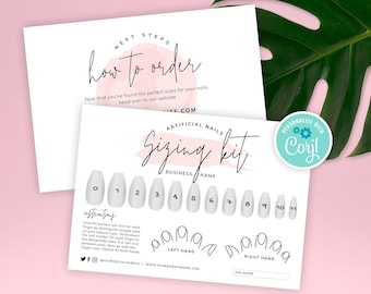 Editable Nail Sizing Kit Template, False Nails Size Chart, Nail Extensions Try On Kit, Artificial Nails Sizing Guide Feminine Design, PW-001