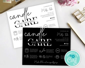 Candle Care Card Template, Editable Candle Care Guide, Minimalist Care Instructions Note, Printable Care Card, Instant, Black & White, M-002