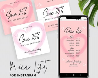 Instagram Price List Template, Digital Beauty Price List, Salon Price List Templates, Social Media Price List, DIY Insta Stories Menu, Corjl