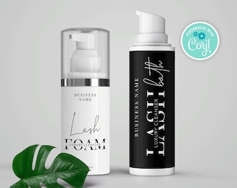 Lash Bath Label Template, Custom Eyelash Foam Cleanser Wrapper Design, Printable 30ml 50ml 60ml Modern Lash Shampoo Bottle Sticker M-002