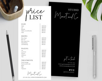 Plantilla de lista de precios minimalista, lista de precios editable, lista de precios de peluquería, plantilla de lista de precios de belleza imprimible, guía de precios, M-002