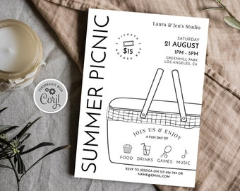 Editable Picnic Flyer Template, Minimalist Park Event Invitation, Summer Church Picnic Party Marketing Template, Digital Invite M-005