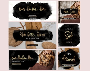 DIY Web Banners, Editable Website Banner Templates, Website Branding Kit, Shopify Web Banners Design, Custom Web Store Banner Pack, BW-001