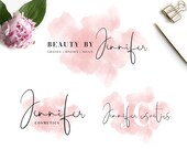 Watercolor Logo Design, Feminine Branding Template, Editable Beauty Bar Logo, Custom Cosmetics Logo, DIY Salon Branding Kit, Instant, WS01