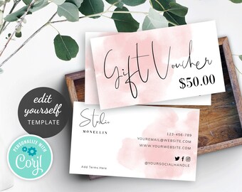 MINI Gift Voucher Template, Editable Gift Certificate Template, Printable Small Gift Card Design, Watercolour Feminine Gift Cards, WS01