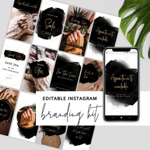 Editable Instagram Stories and Posts, Instagram Branding Kit, DIY Instagram Templates, Watercolor Instagram Set, IG Posts, Instant, BW-001