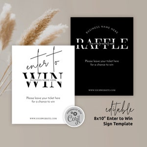 Editable Raffle Sign Template, Minimalist Enter To Win 8x10" Poster, Printable Business Prize Draw Signage Design, Digital Download, M-002