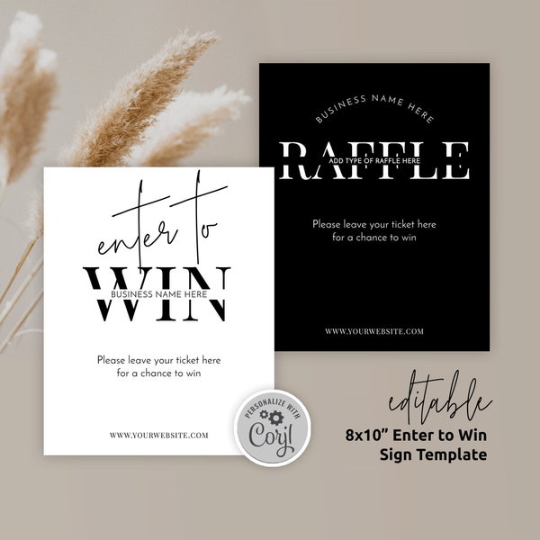 Editable Raffle Sign Template, Minimalist Enter To Win 8x10" Poster, Printable Business Prize Draw Signage Design, Digital Download, M-002