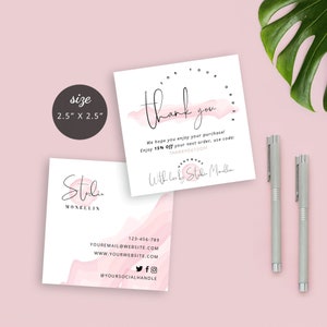 Plantilla de tarjeta de agradecimiento MINI, tarjetas de agradecimiento DIY para pequeñas empresas, inserto de paquete de agradecimiento editable, diseño de tarjeta de notas femeninas