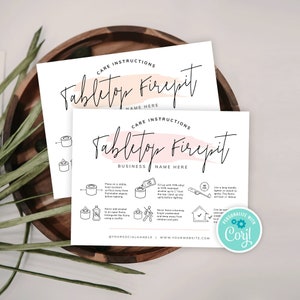 Tabletop Firepit Care Card Template, Sicherheitsleitfaden für Betonkamin, bearbeitbare Warnanweisungen für rauchfreien Kamin, PW-001