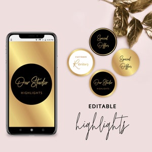 Editable Instagram Highlights Template, DIY Instagram Story Covers, Custom Instagram Highlights, Metallic IG Template, Instant Access, Corjl