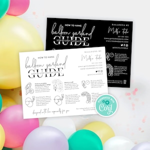 Istruzioni per realizzare una ghirlanda di palloncini, guida al montaggio a parete di un arco di palloncini minimalista, schede stampabili per la cura dei palloncini, M-002