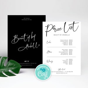 Business Price List, Customizable Pricing Guide, Printable Menu Template, Editable Beauty Salon Price Sheet, Instant Pricing Flyer, M-003