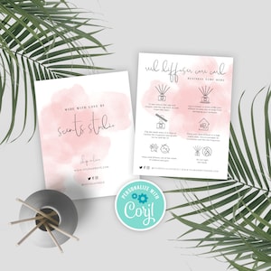 Reed Diffuser Care Card Template: Pink Watercolor Design (Digital Download) WS01