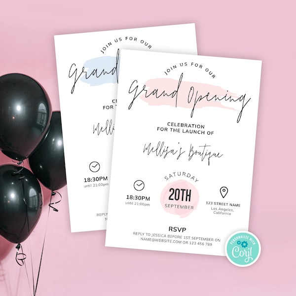 Grand Opening Event Invite Template, Feminine Business Launch Flyer Design, Editable Boutique Sip and Shop Instant Invitation, PW-001