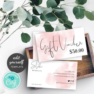 Modello per buono regalo MINI, modello modificabile per certificato regalo, design stampabile per piccole carte regalo, carte regalo femminili con acquerello, WS01