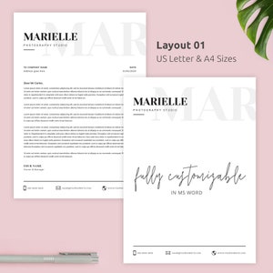 Plantilla de membrete para MS Word, plantilla de carta minimalista, membrete comercial A4, diseño de membrete, fotógrafo, carta imprimible, docx