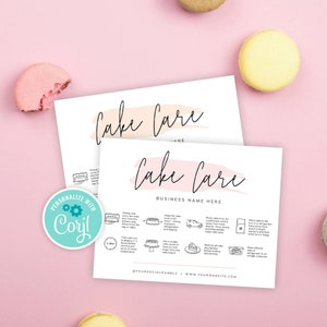 Editable Cake Care Card, Printable Cake Care Template, Pink Watercolor Wedding Cake Care Guide, Cake Transport Instructions, Instant, PW-001