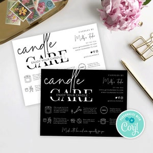 Candle Care Card Template, Editable Candle Care Guide, Minimalist Care Instructions Note, Printable Care Card, Instant, Black & White, M-002
