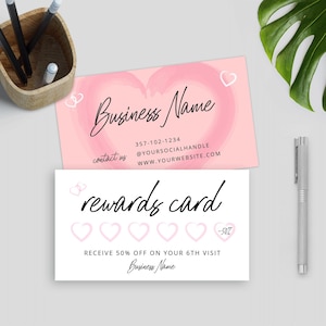 Sjabloon afdrukbare beloningskaarten, Girly Loyalty Club-kaart, bewerkbare kortingskaarten voor klanten, ponskaarten voor terugkerende klanten schoonheidssalon