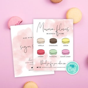 Modelo de lista de sabores de macarons, placa de bar de macarons editável com design em aquarela, menu de padaria em torre de macarons para impressão de 20x25 cm e 14x10 cm WS01