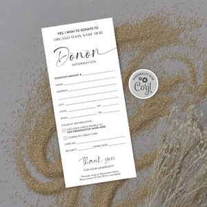 Plantilla de tarjeta de donación, formulario editable para donantes de recaudación de fondos, tarjeta imprimible minimalista en blanco y negro, diseño elegante, M-004