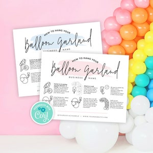 Ballongirlande Anweisungen Kartenvorlage, bearbeitbare Ballons Wandmontageanleitung, Feminines Design Ballondekor Artist Care Card, PW-001