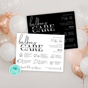 Sjabloon DIY-ballonnen Onderhoudsinstructies, lucht- en heliumballonwaarschuwingsgids, afdrukbare minimalistische onderhoudskaart voor ballonartiest, M-002