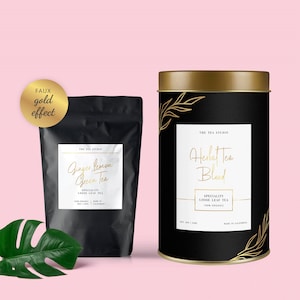 Editable Pouch Label Template, Printable Tea & Coffee Labels, DIY Doypack Label Design, Faux Gold, Custom Product Labels, Instant, GF-01