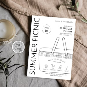 Edytowalny szablon ulotki piknikowej, minimalistyczne zaproszenie na wydarzenie w parku, letni szablon marketingowy na piknik kościelny, cyfrowe zaproszenie M-005