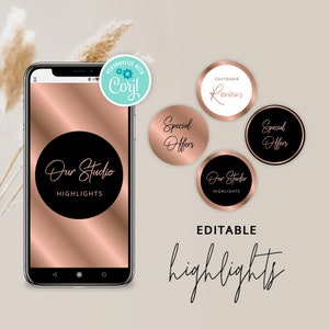 Rose Gold IG Highlights Template, Editable Copper Instagram Story Covers, Customizable Bronze Social Media Highlights, Metallic IG Template