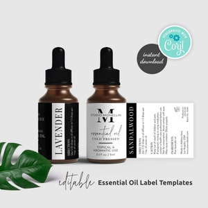 Editable Essential Oil Label Template: Aromatherapy Bottle Sticker (Digital Download) M-002