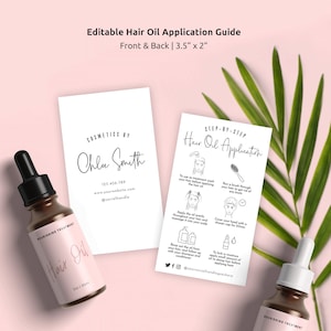 Guida all'applicazione dell'olio per capelli, Scheda di cura dell'olio per capelli modificabile, Istruzioni per la cura del trattamento fai da te con olio caldo, Scheda di cura dei cosmetici stampabile, MH01